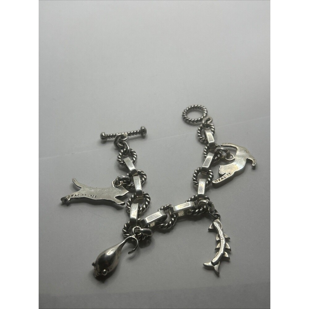 Fine Arts Collection FAC Sterling Silver cat Charm Bracelet 7 In 4 Kittens, 925